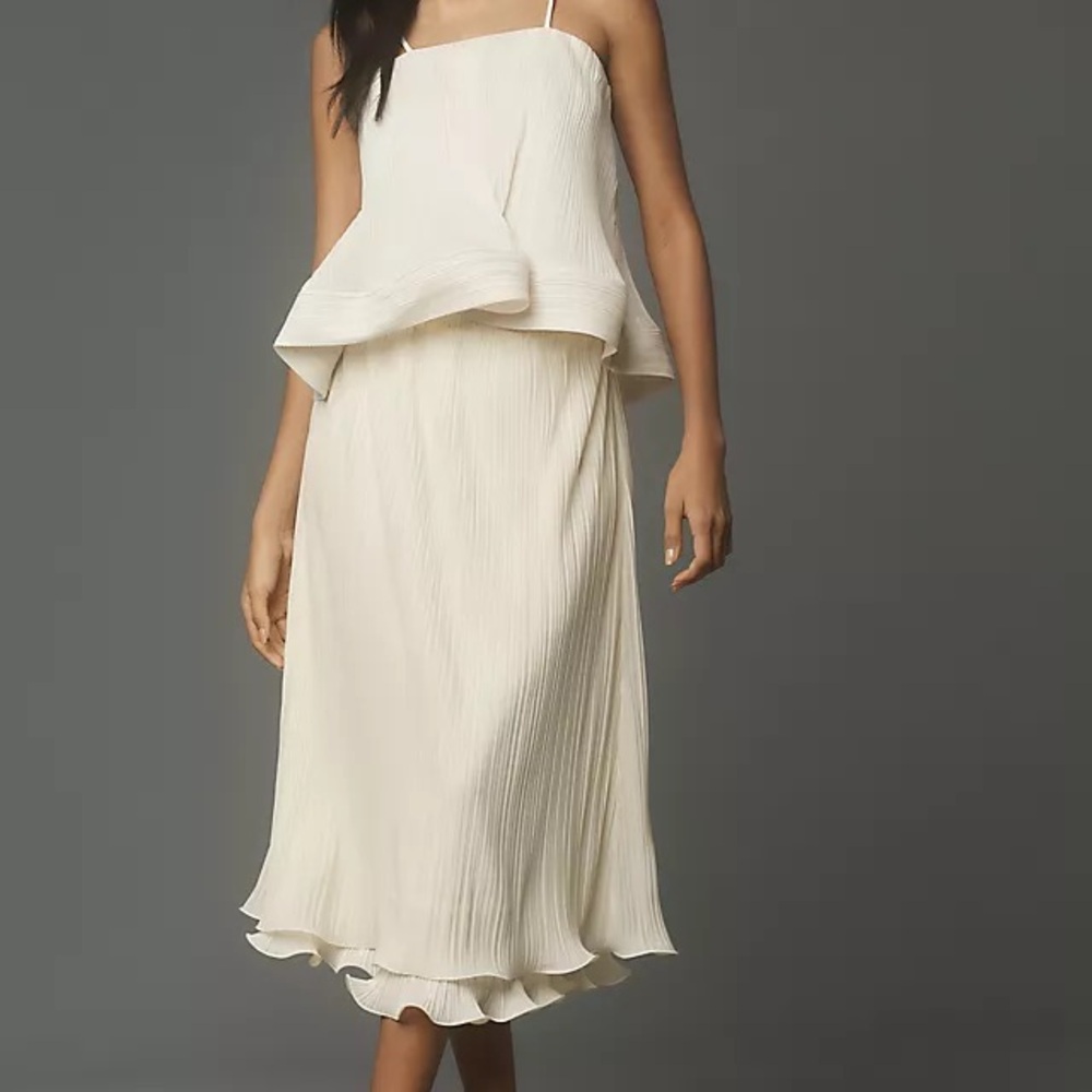 Anthropologie OB Plissé Pencil‎ Midi Skirt Ivory Size L NWT